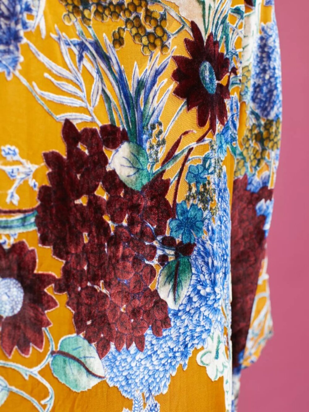 Anthropologie FLOREAT Aurelia Yellow Floral Burnout Velvet Kimono, One Size - Picture 4 of 13